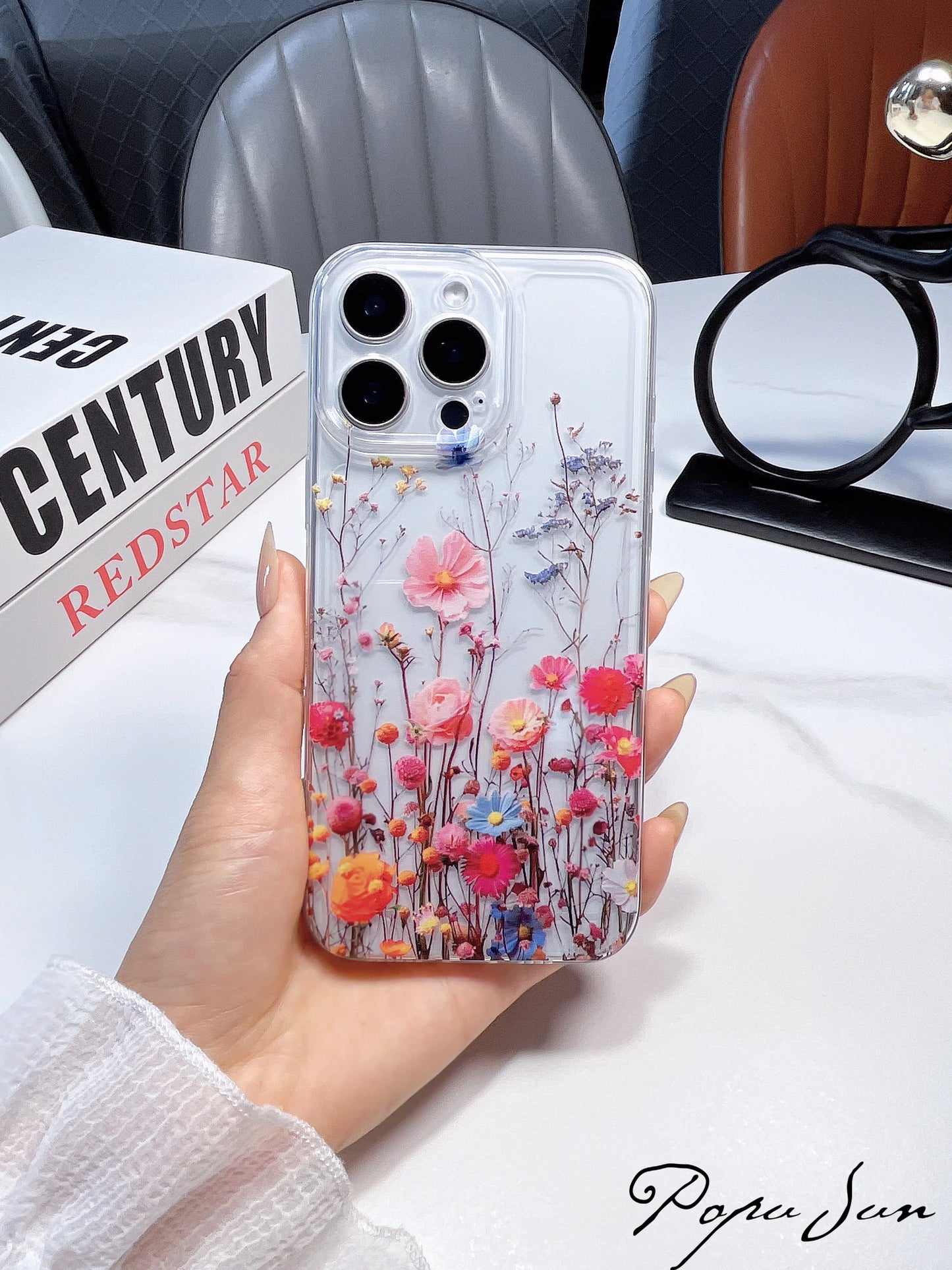 Transparent Flower Print Floral Phone Case