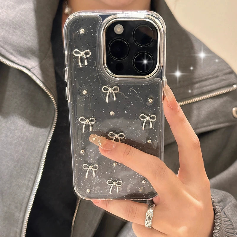 Clear Glittery Bow iPhone Case
