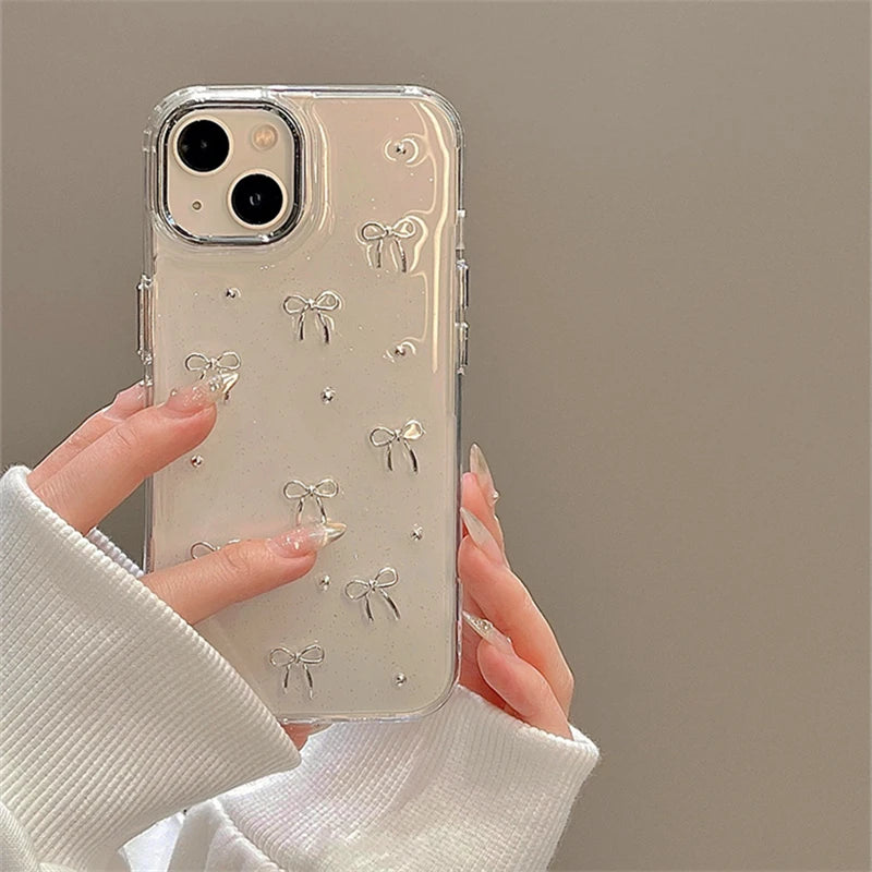 Clear Glittery Bow iPhone Case