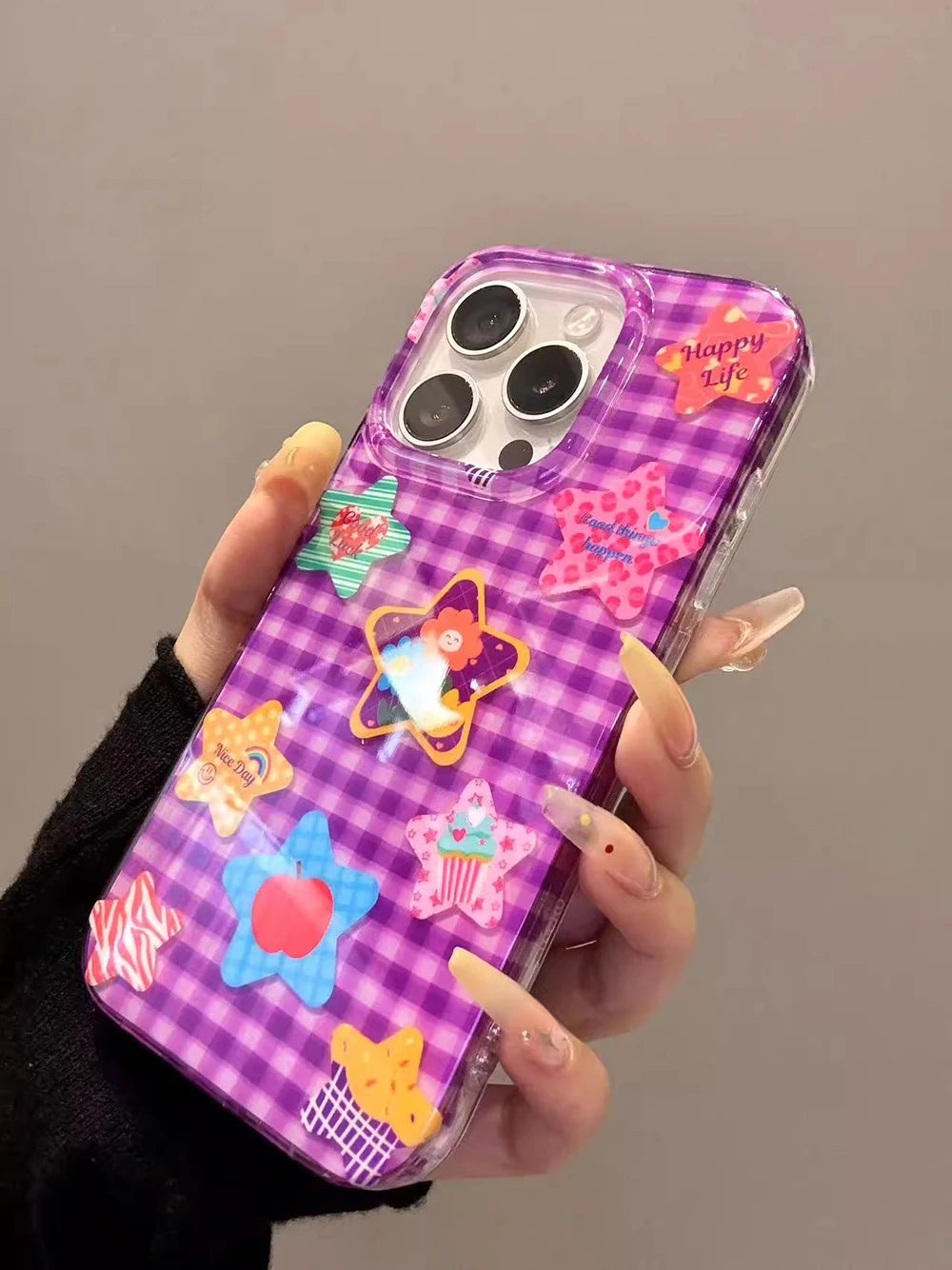 Purple Cute Star Silicone Soft Stripe Phone Case for IPhone