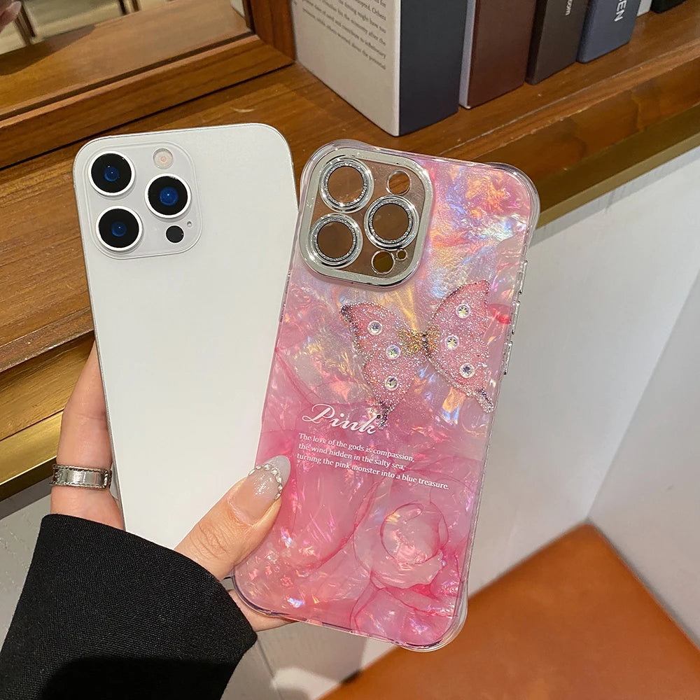 Luxury Butterfly Glitter Clear Conch Shell Phone Case for IPhone