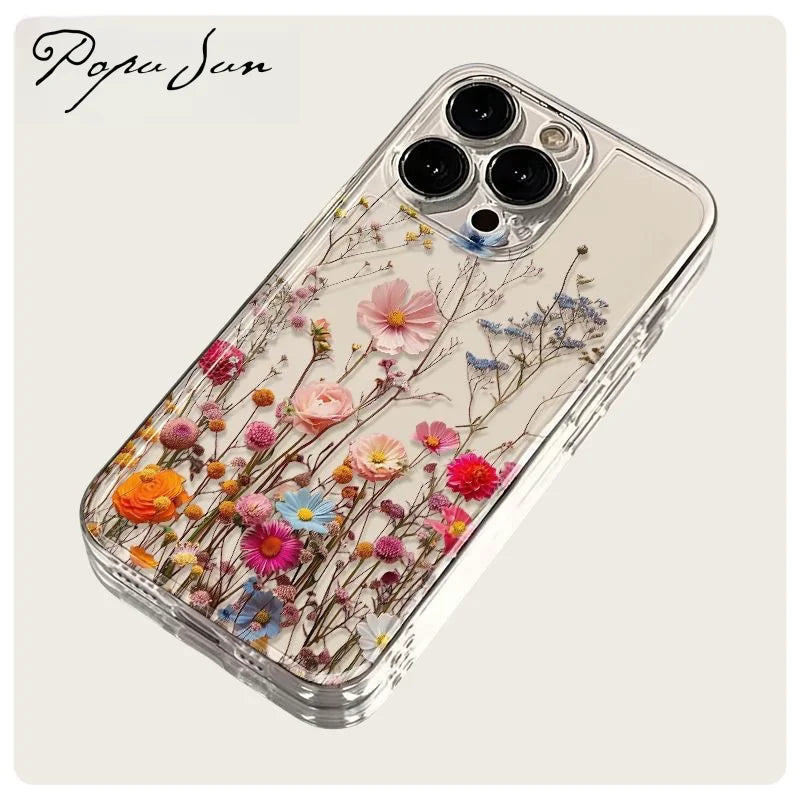 Transparent Flower Print Floral Phone Case