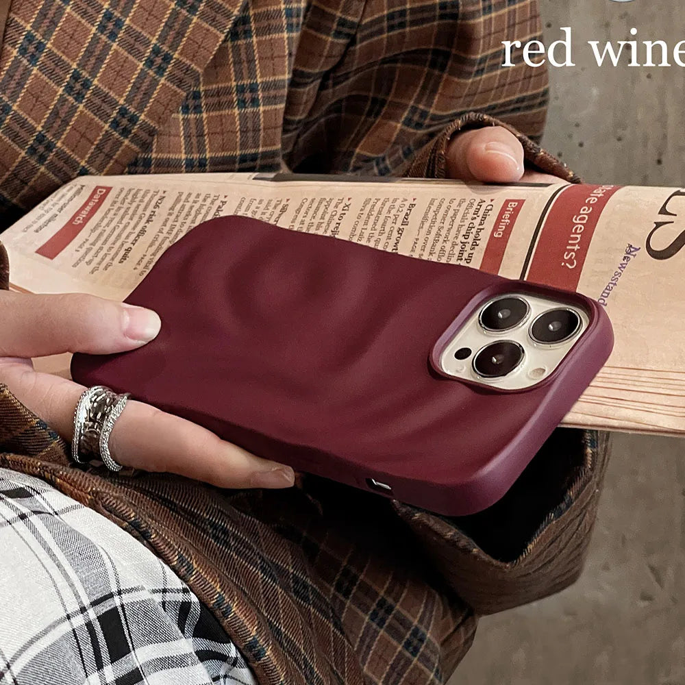 Winter Wine Red 3D Pleats Wrinkle Phone Case for iPhone