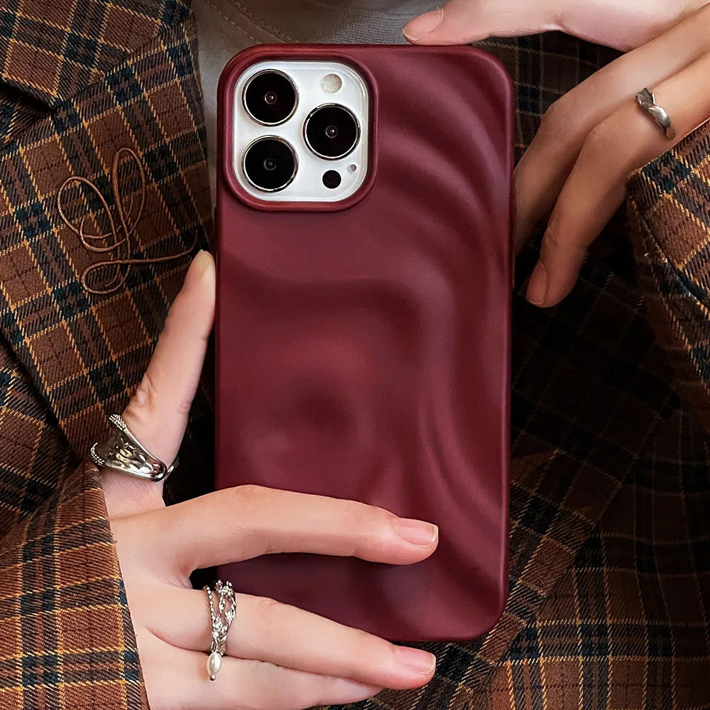 Winter Wine Red 3D Pleats Wrinkle Phone Case for iPhone