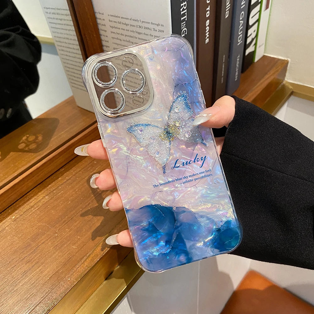 Luxury Butterfly Glitter Clear Conch Shell Phone Case for IPhone