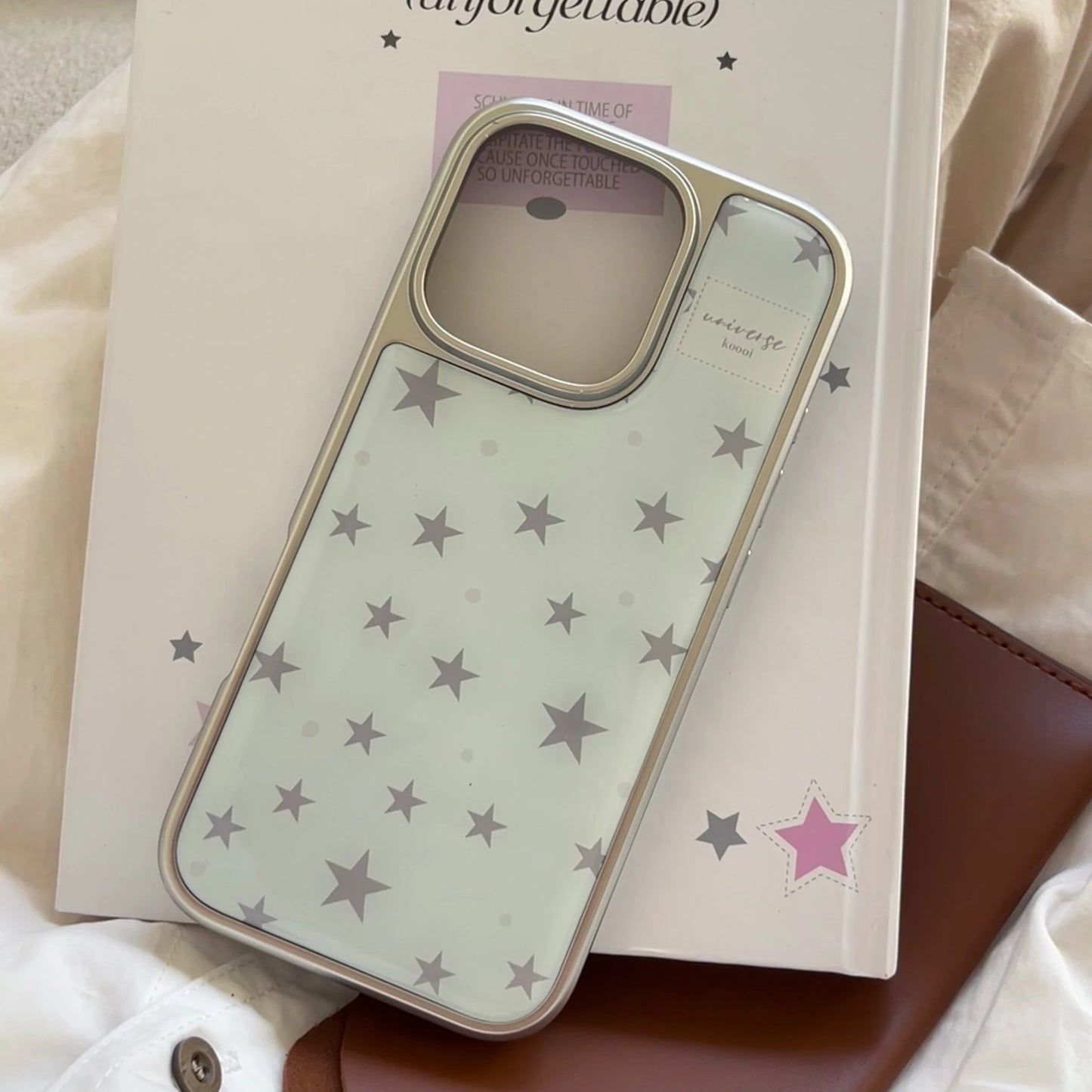 Full Screen Grey Five Pointed Star Grey Wave Point Mint Blue Cover Case for iPhone