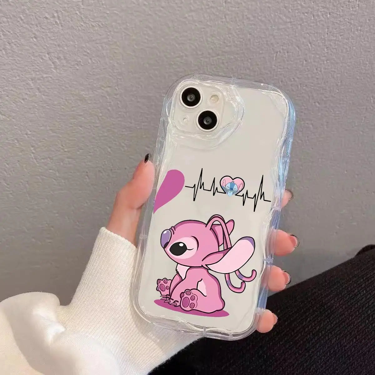 Stitch Cute Couple Transparent Phone Case For iPhone