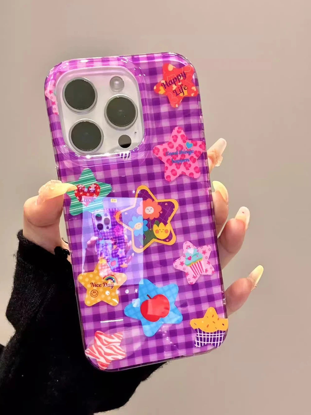 Purple Cute Star Silicone Soft Stripe Phone Case for IPhone