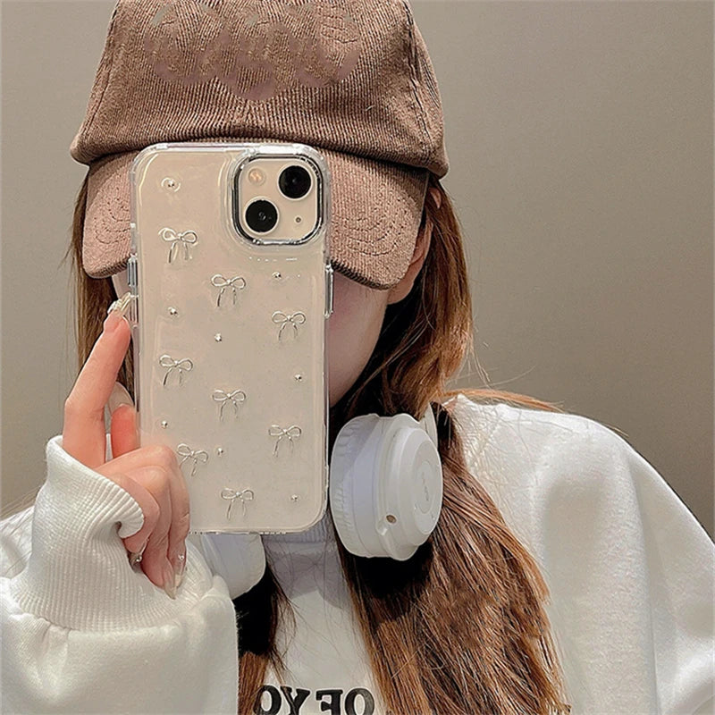 Clear Glittery Bow iPhone Case