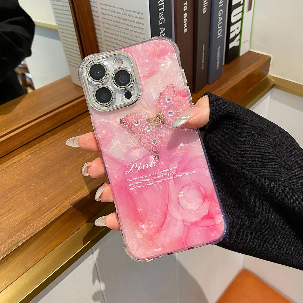 Luxury Butterfly Glitter Clear Conch Shell Phone Case for IPhone