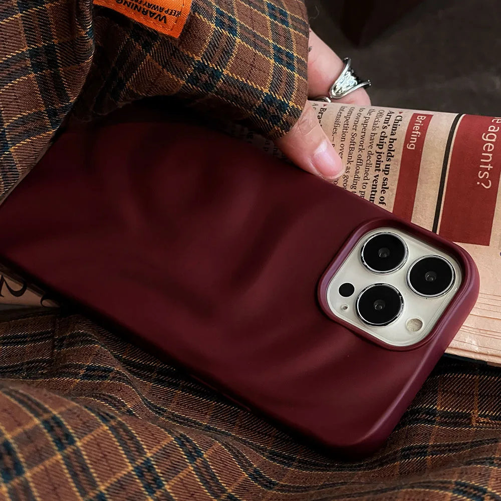 Winter Wine Red 3D Pleats Wrinkle Phone Case for iPhone