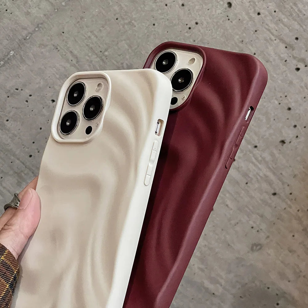 Winter Wine Red 3D Pleats Wrinkle Phone Case for iPhone