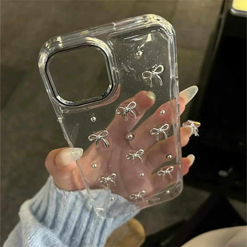 Clear Glittery Bow iPhone Case