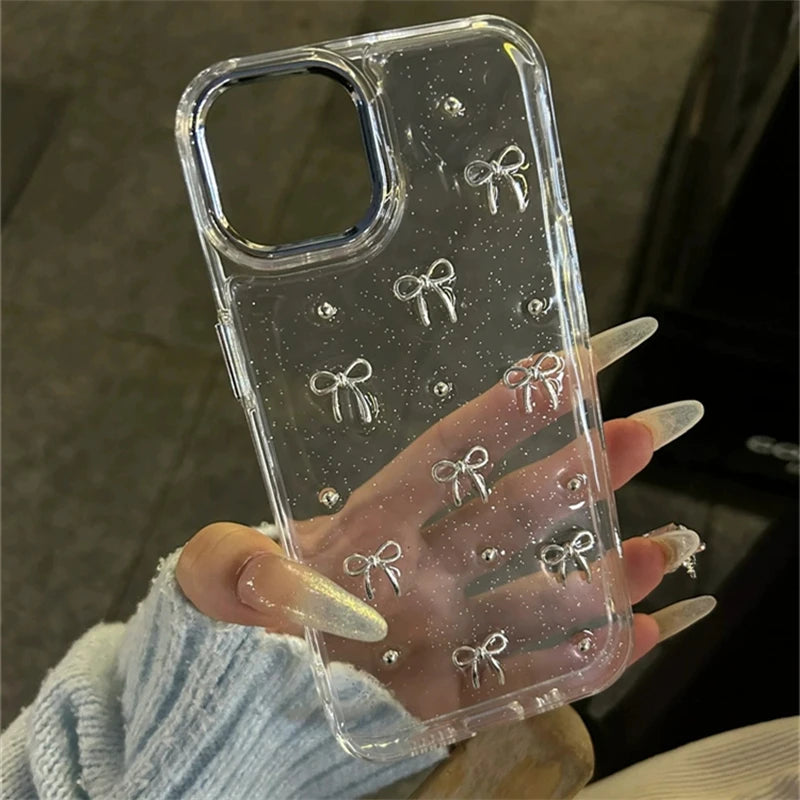 Clear Glittery Bow iPhone Case