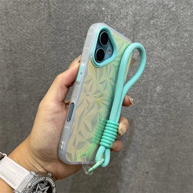 Aurora Glitter Diamond Wrist Strap Case for iPhone