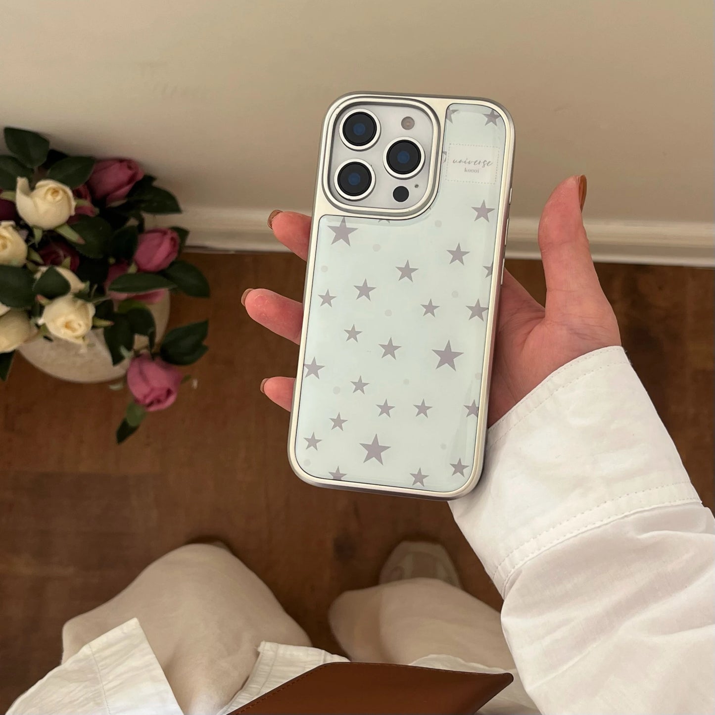 Full Screen Grey Five Pointed Star Grey Wave Point Mint Blue Cover Case for iPhone