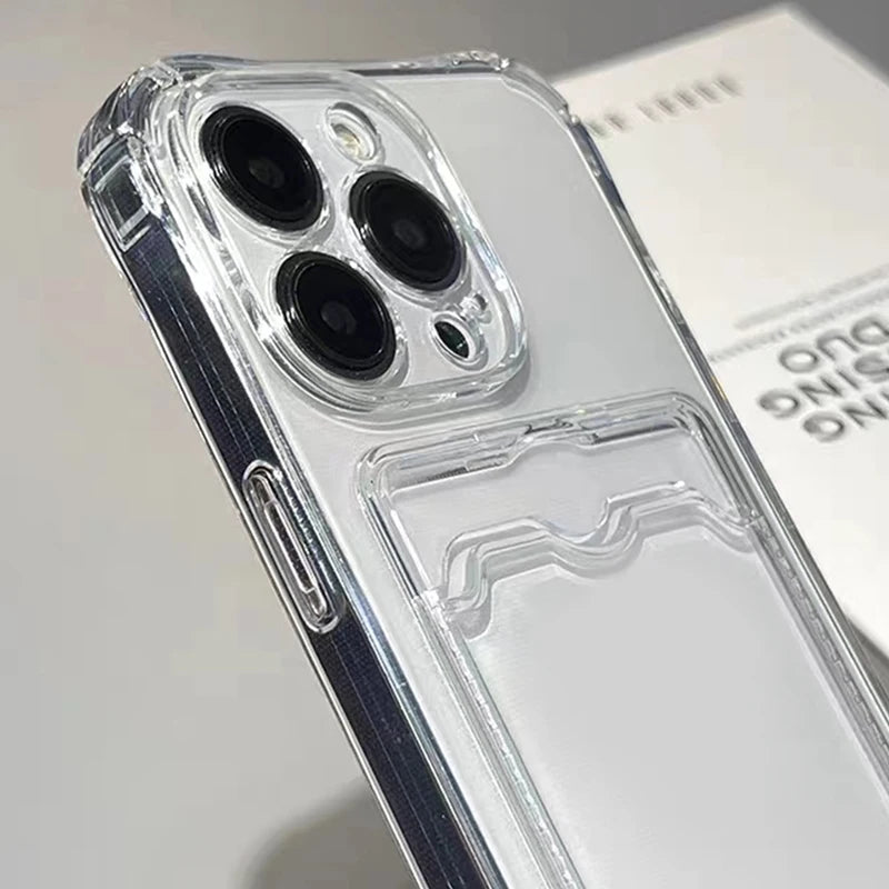 Shockproof Silicone Clear Case w/ Card Photo Holder