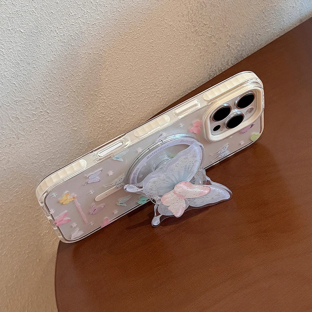 Korean Cute Butterfly Rotation Magnetic Phone Case for IPhone