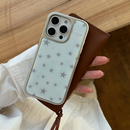 Full Screen Grey Five Pointed Star Grey Wave Point Mint Blue Cover Case for iPhone