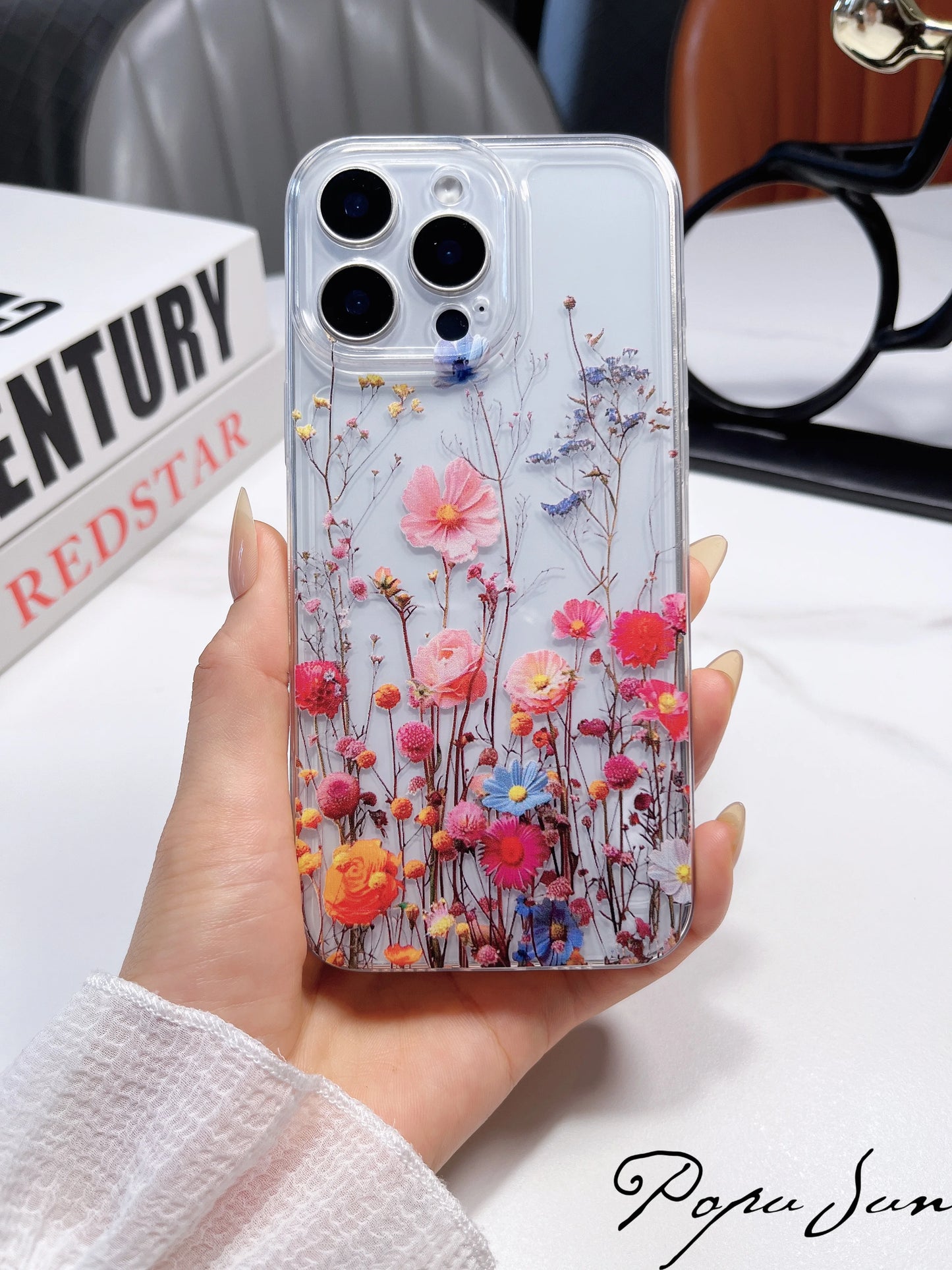 Transparent Flower Print Floral Phone Case