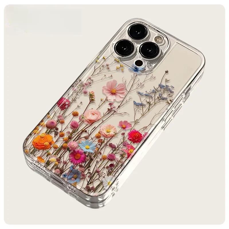 Transparent Flower Print Floral Phone Case