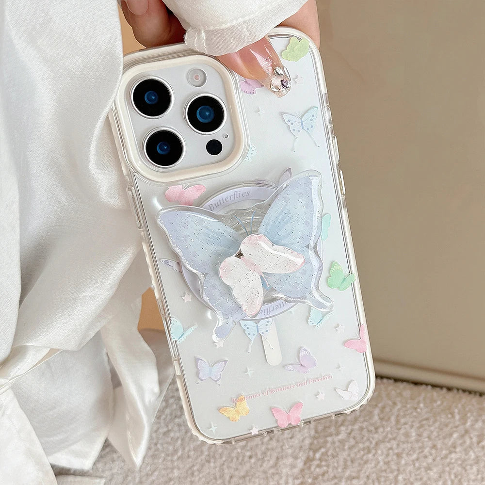 Korean Cute Butterfly Rotation Magnetic Phone Case for IPhone