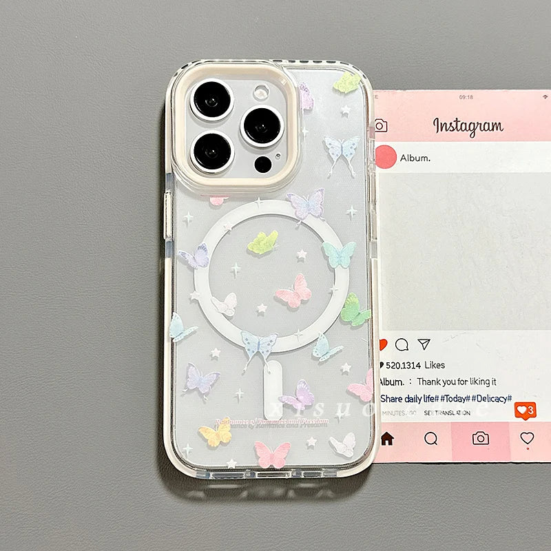 Korean Cute Butterfly Rotation Magnetic Phone Case for IPhone