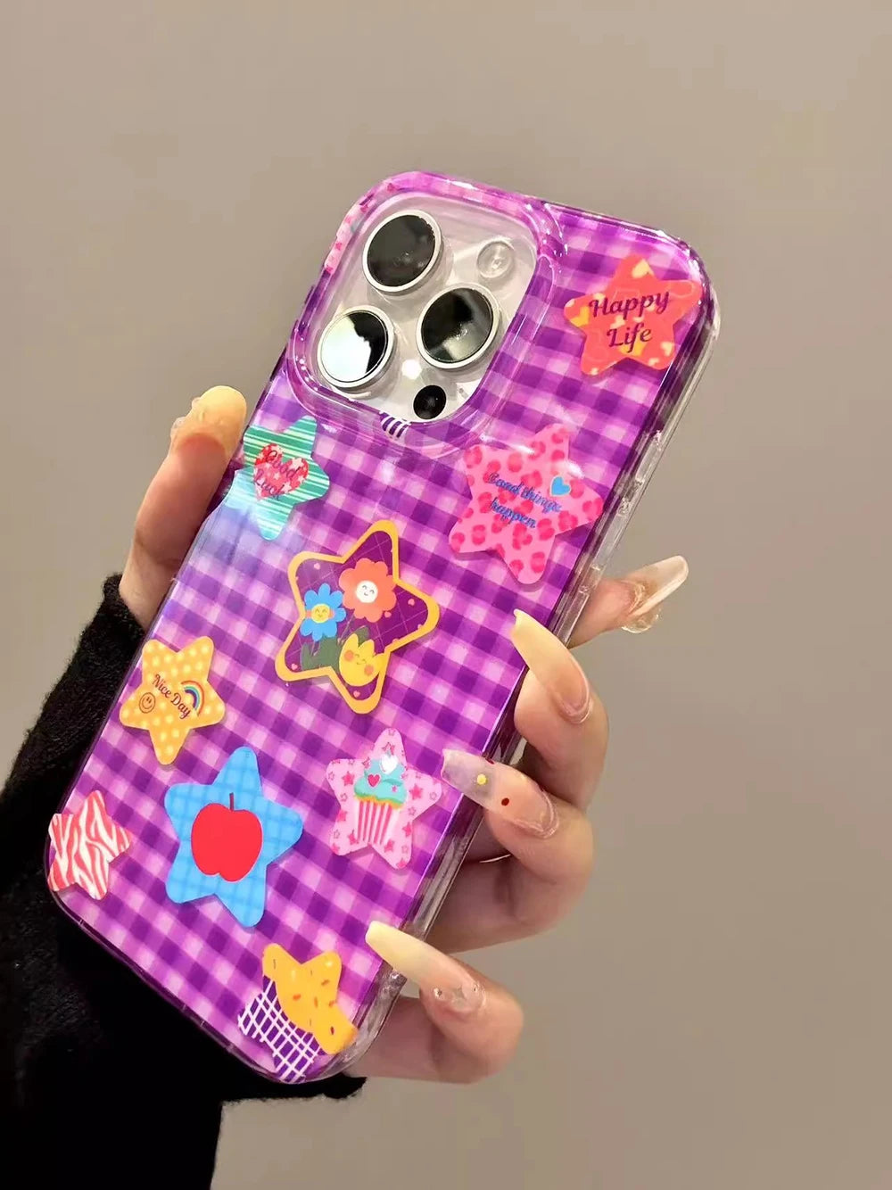 Purple Cute Star Silicone Soft Stripe Phone Case for IPhone