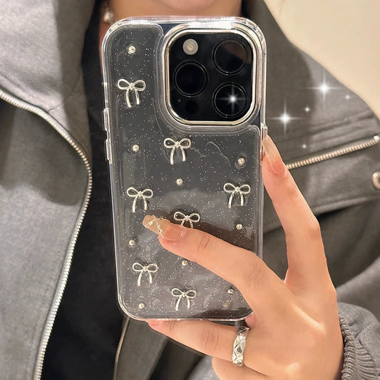Clear Glittery Bow iPhone Case