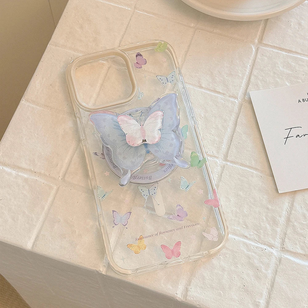 Korean Cute Butterfly Rotation Magnetic Phone Case for IPhone