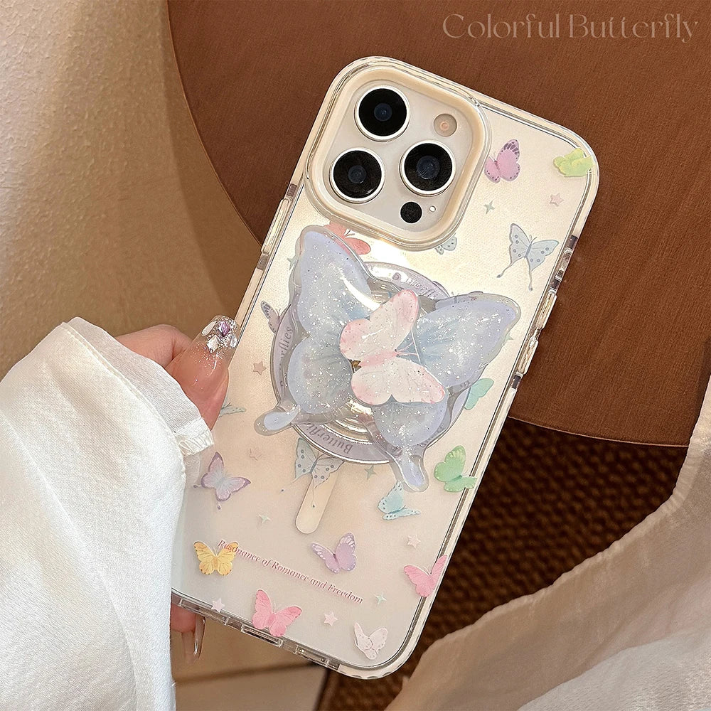 Korean Cute Butterfly Rotation Magnetic Phone Case for IPhone