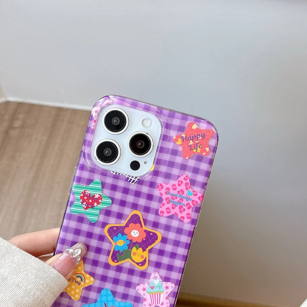 Purple Cute Star Silicone Soft Stripe Phone Case for IPhone