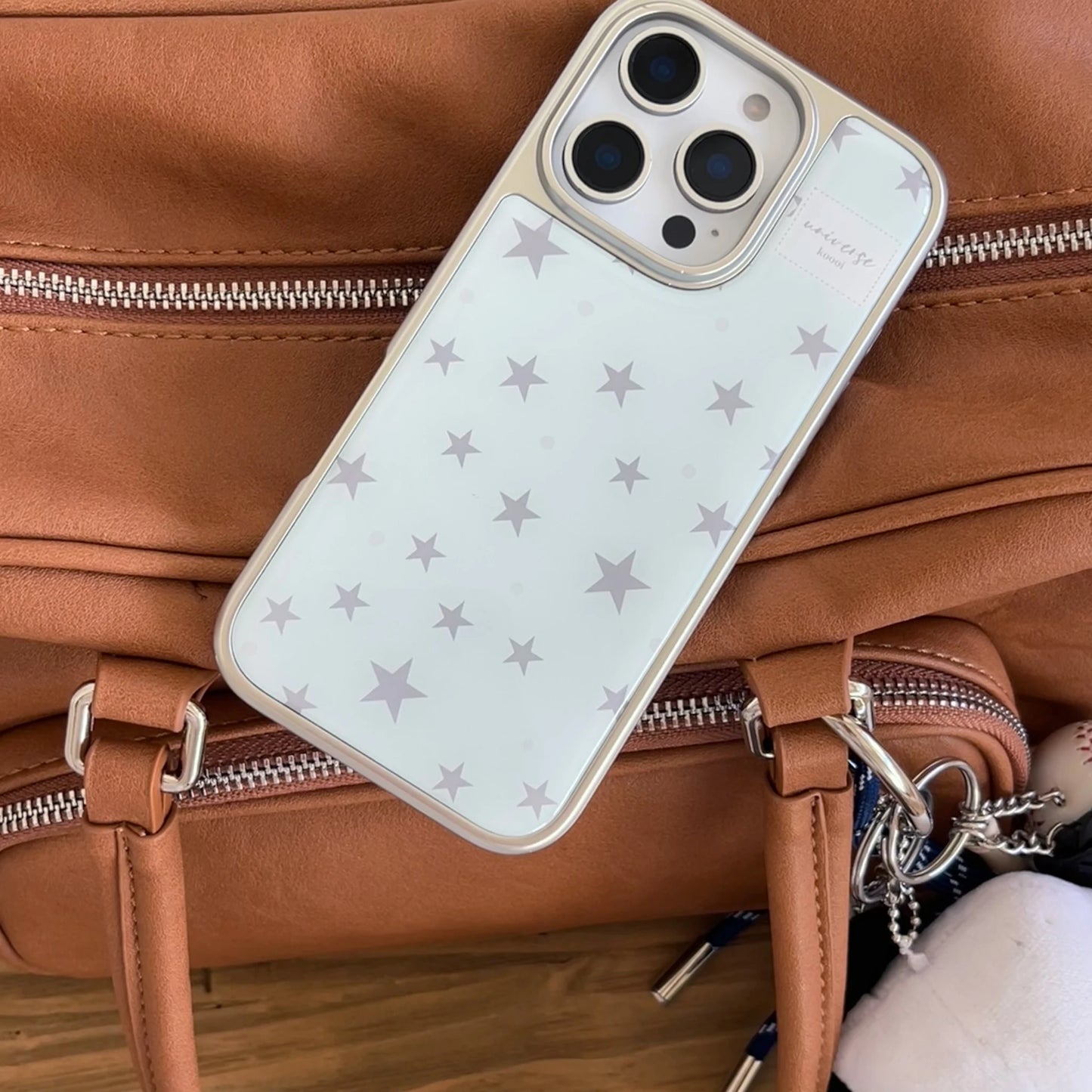 Full Screen Grey Five Pointed Star Grey Wave Point Mint Blue Cover Case for iPhone