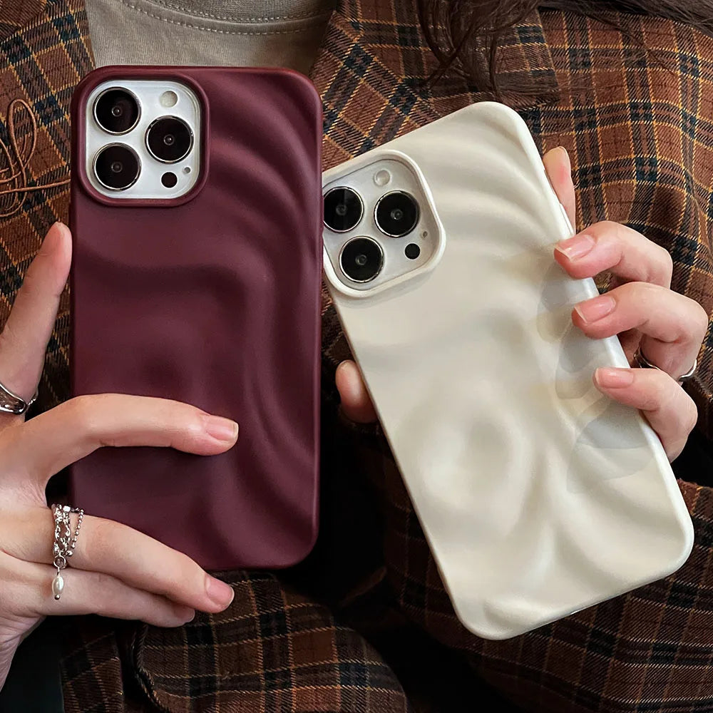 Winter Wine Red 3D Pleats Wrinkle Phone Case for iPhone