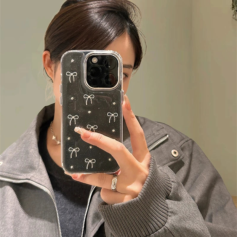 Clear Glittery Bow iPhone Case