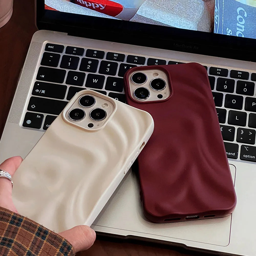 Winter Wine Red 3D Pleats Wrinkle Phone Case for iPhone