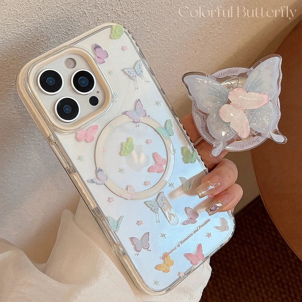 Korean Cute Butterfly Rotation Magnetic Phone Case for IPhone