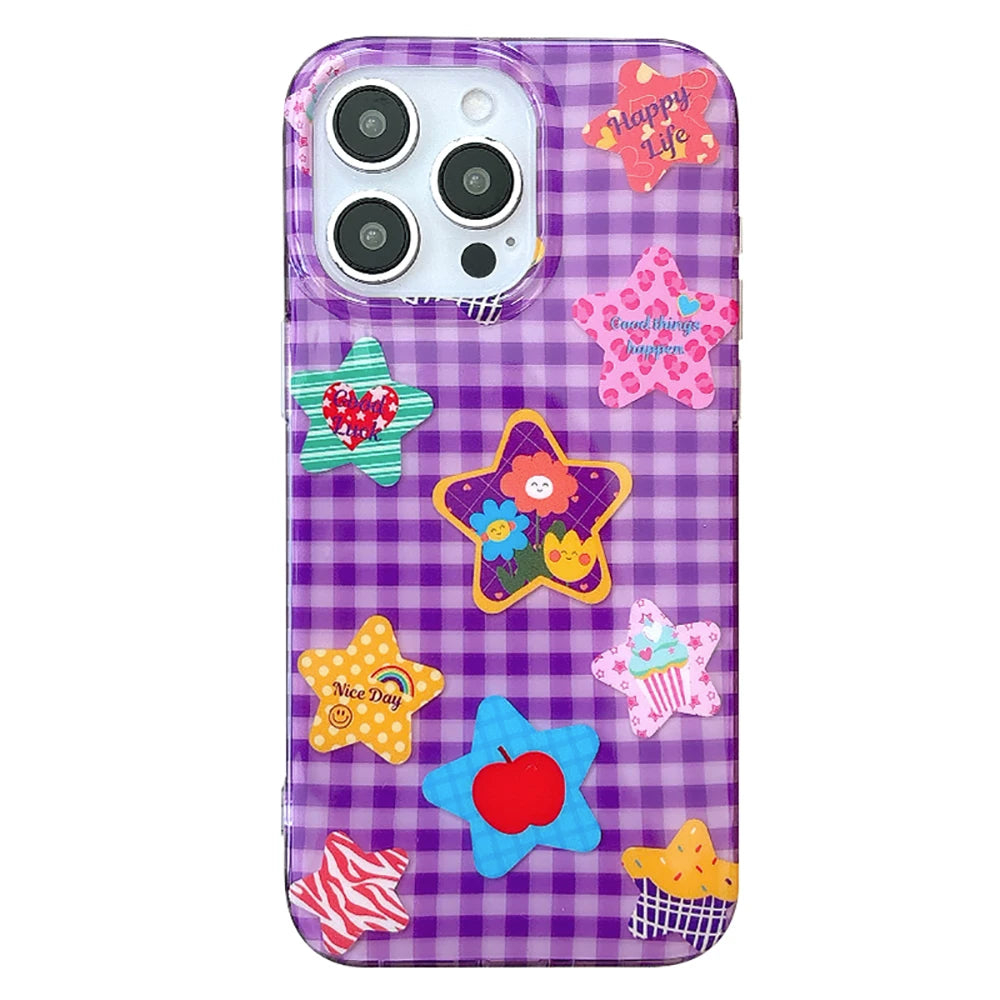 Purple Cute Star Silicone Soft Stripe Phone Case for IPhone